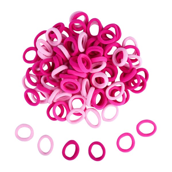 Pack of 100 Hair Bobbles Girls, Soft Multicoloured Hair Rubber Bands, Hair Bands, Elastic Hair Accessories, Hair Rope, Ponytail Hair Band Set, Mini Hair Band, Small Hair Band for Baby Children (Pink