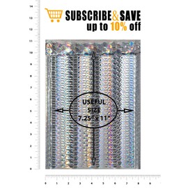 AMZ Metallic Holographic Bubble Mailers 7.25 x 11 Size. Pack of 10 Foil Padded Envelopes 7 1/4 x 11 Glitter Bubble Mailers. Self-Sealing Holo Cushion Envelopes. Glamour Holographic Package Envelopes