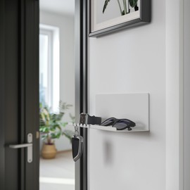 byde Helke Wall Shelf 30 x 9 x 9 cm 5 Hooks and Cable Holder Hanging Shelf Made of Powder Coated Sheet Steel Key Holder Organiser and Letters for Entrance, Kitchen, Office, White Colour