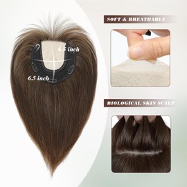 Hair Toppers for Thinning Hair Women Real Hair ，Hair Toppers for Women with Bangs Real Human Hair 12inch Hair Toppers 6.5 * 6.5In Skin Scalp Big Base Cover Thinning Hair or Hair Loss