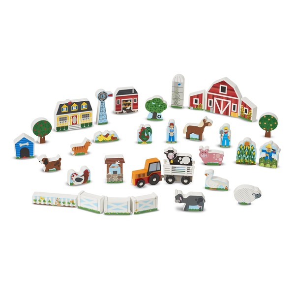 Melissa & Doug Wooden Farm and Tractor Play Set (33