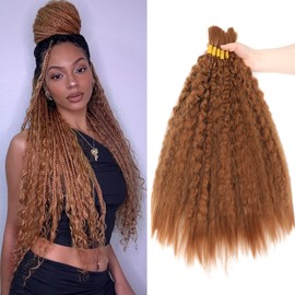 XIIMENALU Kinky Straight Wavy Braiding Hair for Boho Braids Wet and Wavy Bulk Hair for Braiding No Weft Yaki Straight Bulk Hair for Micro Braiding Rebundle Braids (30#, 24inch(3pack(6pcs)))