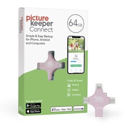 Picture Keeper Connect for iPhone, Android, USB-C, PC & Mac- 64GB USB Stick Backup for Photos, Videos, Contacts, Flash Drive Memory Backup- 64GB, Pink