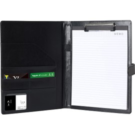 Panavage Binder A4 Clipboard PU Clip File Folio Multi-function Pen Holder with Pocket Business Card Holder with Notepad (Black) (Magnetic Closure))