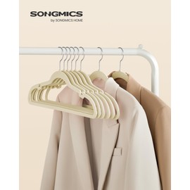 SONGMICS Velvet Hangers 50 Pack, Non-Slip Clothes Hangers, Suit Hangers with Shoulder Notches, Pants Bar, 360° Swivel Hook, Space-Saving, for Closet, Sand Beige UCRF029K05