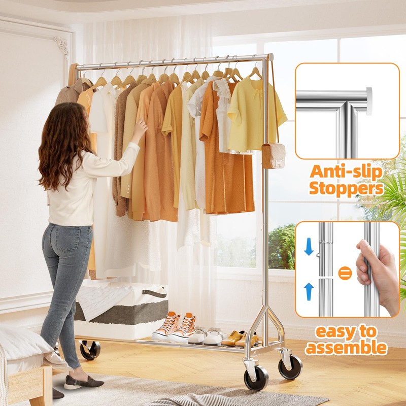 Ekisemio Rolling Clothes Rack Load 450 LBS, Heavy Duty Garment