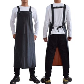 Jaspfct Waterproof Rubber Apron-43 Vinyl Waterproof Apron, Chemical Resistant Work Apron for Dishwashing,Dog Grooming,Cleaning,Butcher MD006-Black