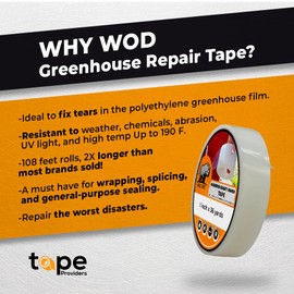 WOD GHT5E Heavy-Duty Repair Tape, Clear - 3 inch x 108 ft. Long Term UV Resistant Weatherseal Film, for Awning/Greenhouse Rips or Punctures in RV, Boat Sails, Canvas, Pool Covers, or Camper
