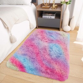 Oxford Homeware Rugs Living Room 60x110 cm – Rainbow Area Rugs for Bedroom Small – Fluffy Shaggy Super Soft Non Slip Rug Washable Modern Floor Carpets Bedside Rug for Kids Room