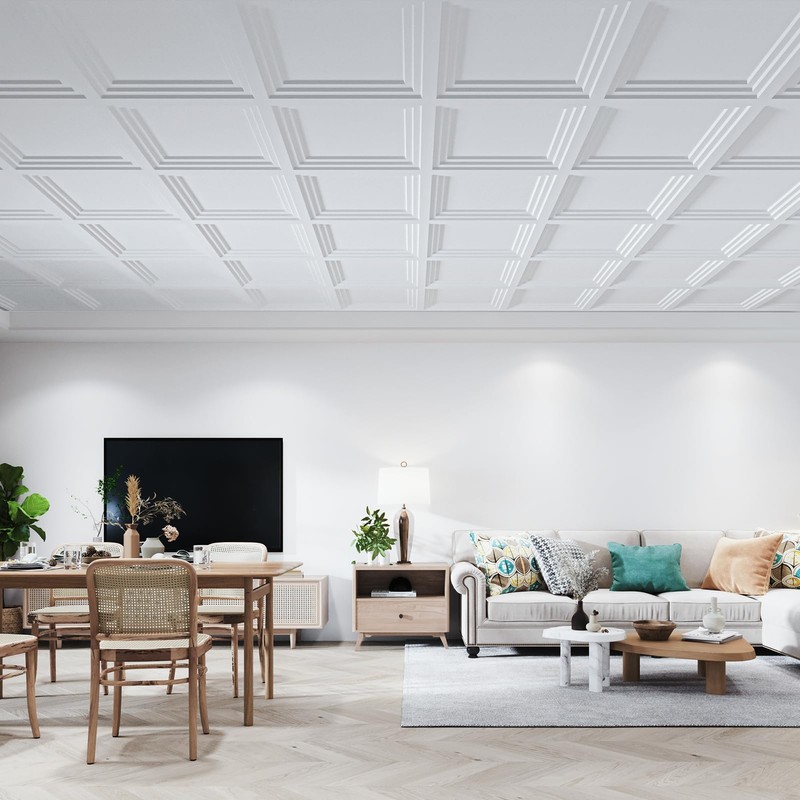 Art3d 12-Pack 24×24 Inch PVC Waterproof Drop Ceiling Tiles for