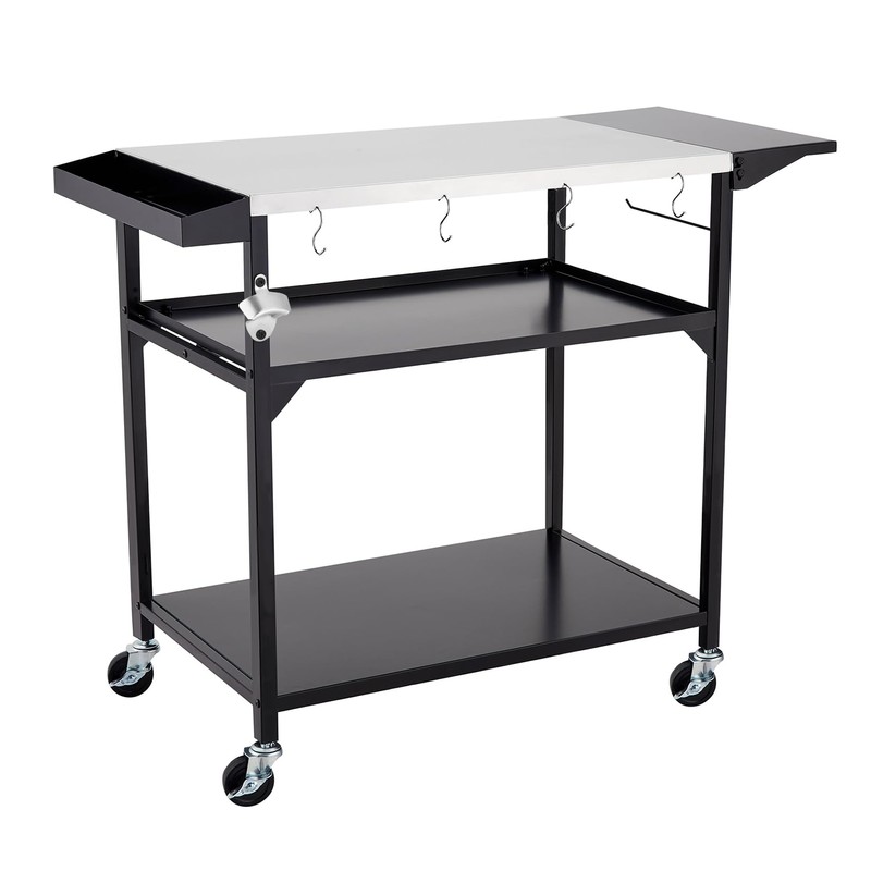 GarveeLife Outdoor Grill Table Cart with 4 Wheels, Stainless Steel