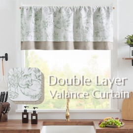 jinchan Spring Linen Double Layer Valance Curtain Window Treatments Easter 18 Inch Farmhouse for Kitchen Living Room Light-reducing Modern Valance Rod Pocket 1 Panel Green on Ivory