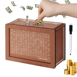 Xinpinzhou Wooden 10000 Saving Challenge Box for Adults, 10,000 10k Pound Coin Cash Vault Money Saver Saving Counter Wooden Piggy Bank Box for Boys With Numbers Cashbox Piggybank