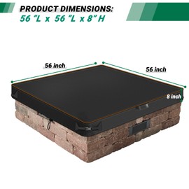 Fire Pit Cover Square for In Ground Firepit,420D Oxford Waterproof Outdoor Fire Pit Table Cover Protector Ground Stone Fire Pit Dust Cover (Black, Square 56"L x 56“W x 8”H)