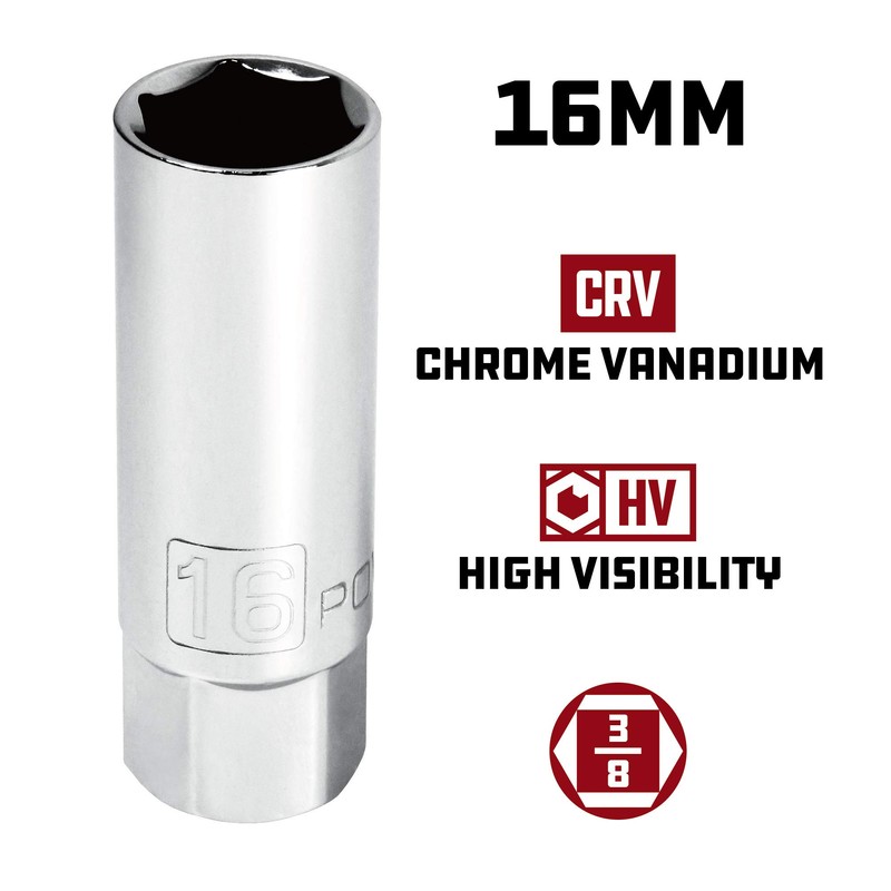 Powerbuilt 3/8-Inch Drive Metric 16mm Spark Plug Socket, High Visibility,