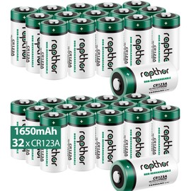 rapthor 32 Pack 1650mAh CR123A 3V Lithium Batteries CR123 123A CR17345 3 Volt Photo Battery (Non-Rechargeable)