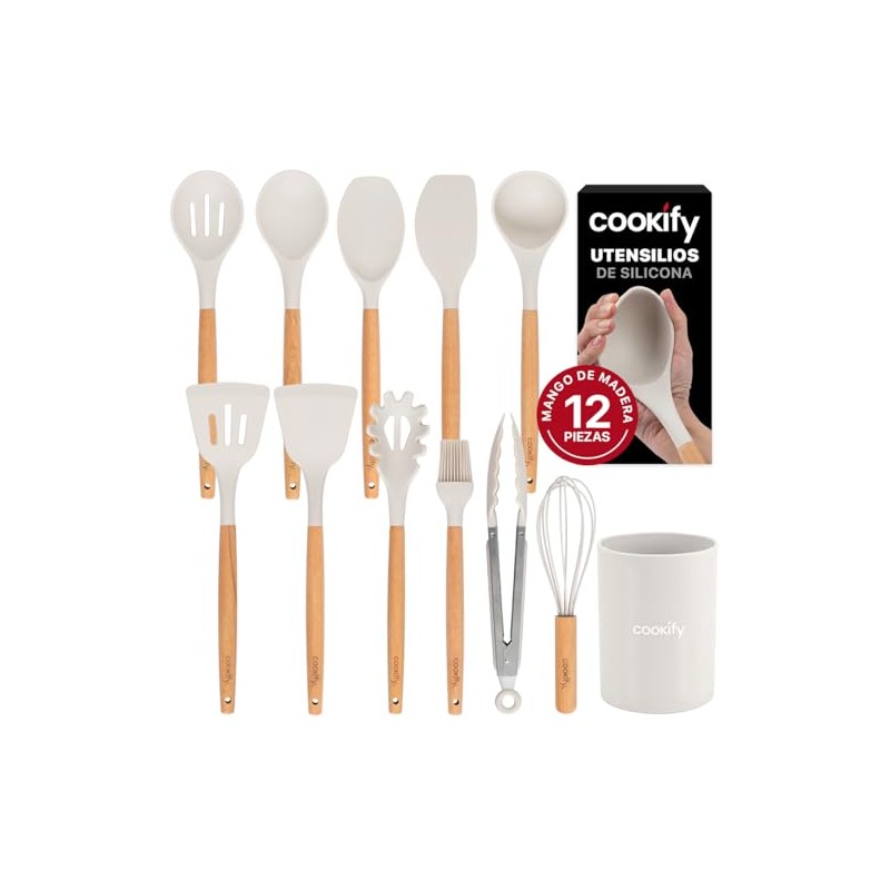 Cookify Juego de Utensilios de Cocina Silicona y Madera 12