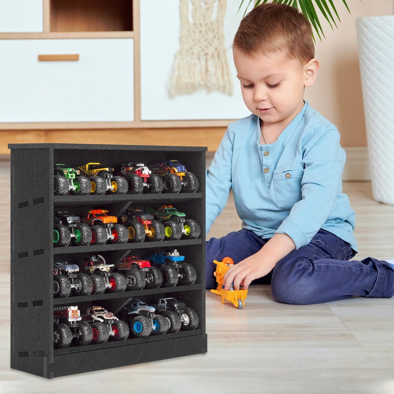 Felt Monster Trucks Display Case, Wall-Mounted 16 Slot Storage Case,