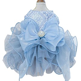 ANIAC Blue Cat Wedding Dress with Bow Knot Dog Wedding Outfit Formal Puppy Clothes for Girl Small Dog Luxury Pet Party Dress for Kitten Chihuahua Yorkie Pomeranian (Blue-2, X-Large)