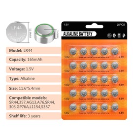 kunying AG13 LR44 Batteries (25-Pack) - Long-Lasting 1.5V LR44 Alkaline Battery for Watches, Toys, |AG13/A76/357/L1154F/SR44 Equivalent | Leak-Proof Design & Mercury-Free