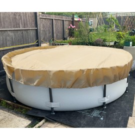 Patio Paradise Round Pool Covers for 18' Above Ground Pools, 22ft Safety Winter Pool Cover Leaf Tarp with Wire Rope Edging Winch, Beige