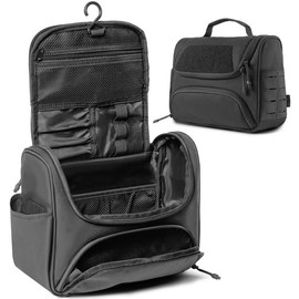 1TG TACTICAL Large Capacity Toiletry Bag Travel Bag with Hanging Hook for Men and Women Waterproof Travel Cosmetic Bag Bathroom Storage Bag for Brushes Set,Full-Sized Shampoo,Toiletries - Color: Black