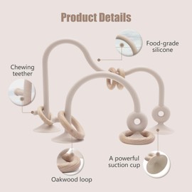 High Chair Toys with Suction Cups for Infant Toddlers,Food Grade Silicone Teething Toy for Kids 6 9 12 18 M+,Interactive Toys for 1 Year Old，Perfect for Travel and Restaurant(Beige)