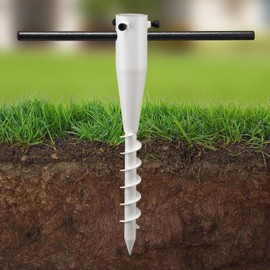EUIJOIP 17" Stainless Steel Screw-in Ground Stakes - Extra-Long Spiral Anchor for Patio Umbrella Base, Canopy Weights on Beach/Lawn Weatherproof Pole Holder for 1-2" Posts, White