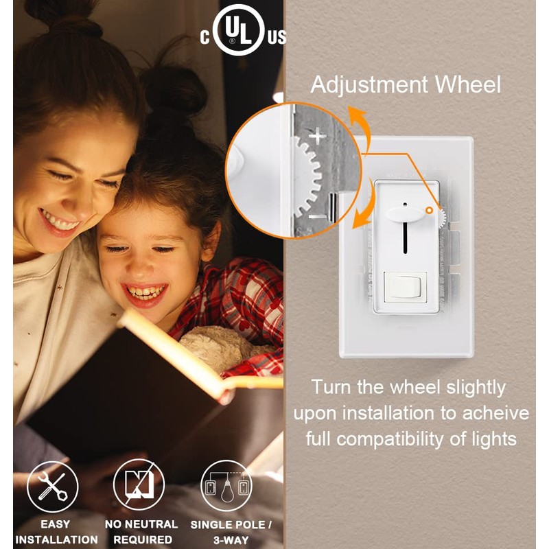 CLOUDY BAY in Wall Dimmer Switch for LED Light/CFL/Incandescent,3-Way Single