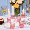 12pcs Pink Taper Candle Holders, Glass Candlestick Holders, Tea Light
