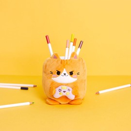 balvi Pen Holder Fluffy Kawaii Gamer Orange Fluffy Soft Gamer Cat Plastic/Polyester