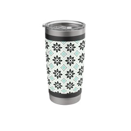 Green Mint Black Dotted Flower Moroccan Mosaic Tile Patterns Stainless Steel Insulated Tumbler