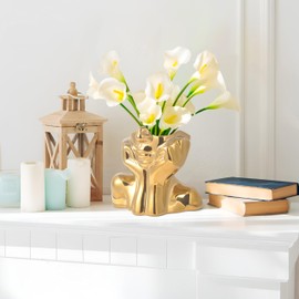 BrownLove Gold Ceramic Human Face Vase, Modern Decorative Art Vase, Multipurpose Desktop Display Bookshelf Living Room Office Bedroom Small