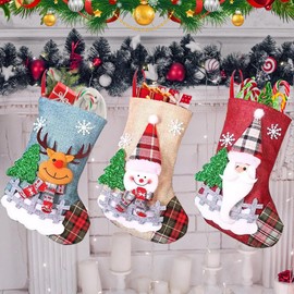 Udbrud Pack of 3 Christmas Stockings, Santa Stocking for Filling and Hanging, Christmas Socks, Gift Bag, Hanging for Fireplace, Stairs, Christmas Tree