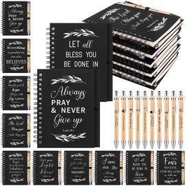 20pcs Christian Ballpoint Pen and Notebook Bulk Bible Journal Christian Pen Scripture Pen Religious Gift Inspirational Scripture Gift for Women Men Church Coworker School Supplies (Black)
