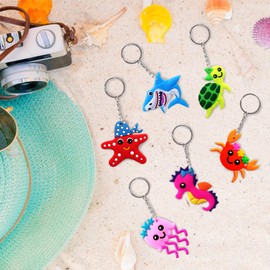 24 Packs Sea Animals Keychains - Ocean Animals Keychains for Under the Sea Party Favors Supplies, Kid’s Sea Party Bag Fillers, Sea Creature Gifts, School Carnival Rewards, Birthday Party Gifts