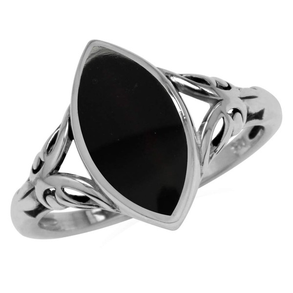 Silvershake 14x7MM Natural Marquise Shape Black Onyx 925 Sterling Silver