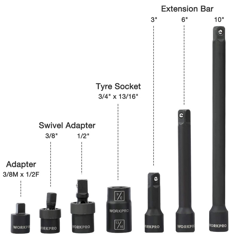 WORKPRO 1/2" Drive Impact Socket Set with Extension Bars, Premium
