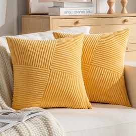 DecorMommt Decorative Cushion Covers 40 x 40 cm Yellow Cushion Cover Cord Velvet Soft Cushion Covers Autumn Decoration Set of 2 Luxurious Elegant Decorative Cushion Cover for Living Room Bedroom