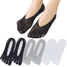 6 pares de calcetines mujer con dedos de los pies, calcetines cortos antideslizantes invisibles con almohadillas antideslizantes de silicona para deporte, yoga, calcetines transpirables de cinco dedos