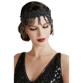 1920s Flapper Headpiece Roaring 20s Headband Great Gatsby Headband Chain for Women Vintage Hair Accessory - Colour: Black