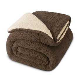 Exclusivo Mezcla Twin Size Reversible Sherpa Fleece Blanket, Soft Plush Blanket for Bed, Thick Warm Fluffy Blankets for All Season, 60x80 Inches, Brown/Khaki