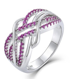 BELRYO Promise Ring for Her Celtic Knot 925 Sterling Silver Infinity Twisted Ring Cubic Zirconia Statement Anniversary Band for Women Ruby Ring Size 10