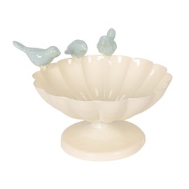 Creative Co-Op Decorative Metal Scalloped Bowl with 3D Birds, Antique White