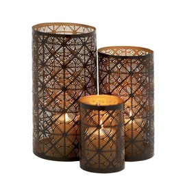 Deco 79 Metal Candle Holder, 12 by 10 by 6-Inch, Bronze Brass, Set of 3