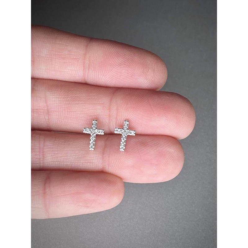 Premium Cross Earrings with Clear Crystal Stones Sterling Silver