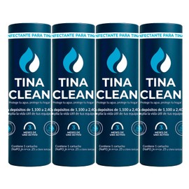 Tina Clean | Antisarro y Desinfectante para Tinaco y Cisterna 4 Pack (3 Meses c/u) hasta 12 Meses | 1100–2400L | Filtro y Suavizador de Agua contra Sarro y Agua Dura