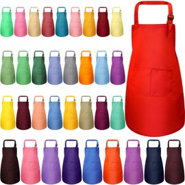 Handepo 35 Pcs Children Artists Aprons with Pockets Adjustable Chef Apron Kids Painting Aprons for Cooking Kitchen Grilling Painting (Mix Color, Age 7-13)