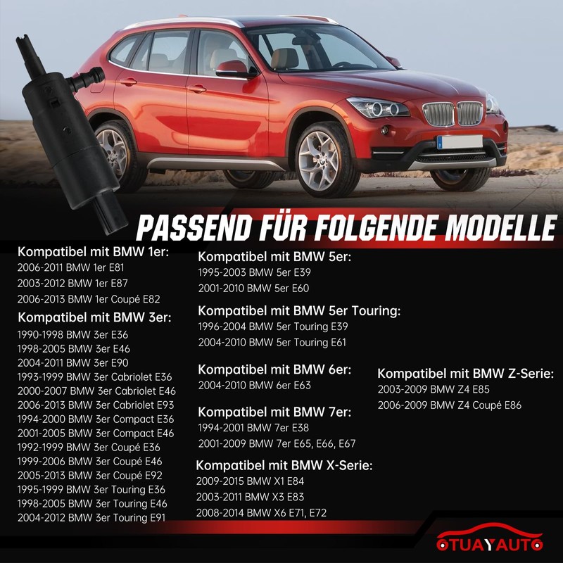 Washer Pump Compatible with E36, E38, E39, E46, E60, E61,