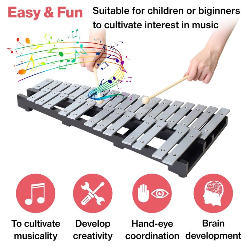 Japard Foldable Glockenspiel Xylophone 30 Note, with Wood Base and